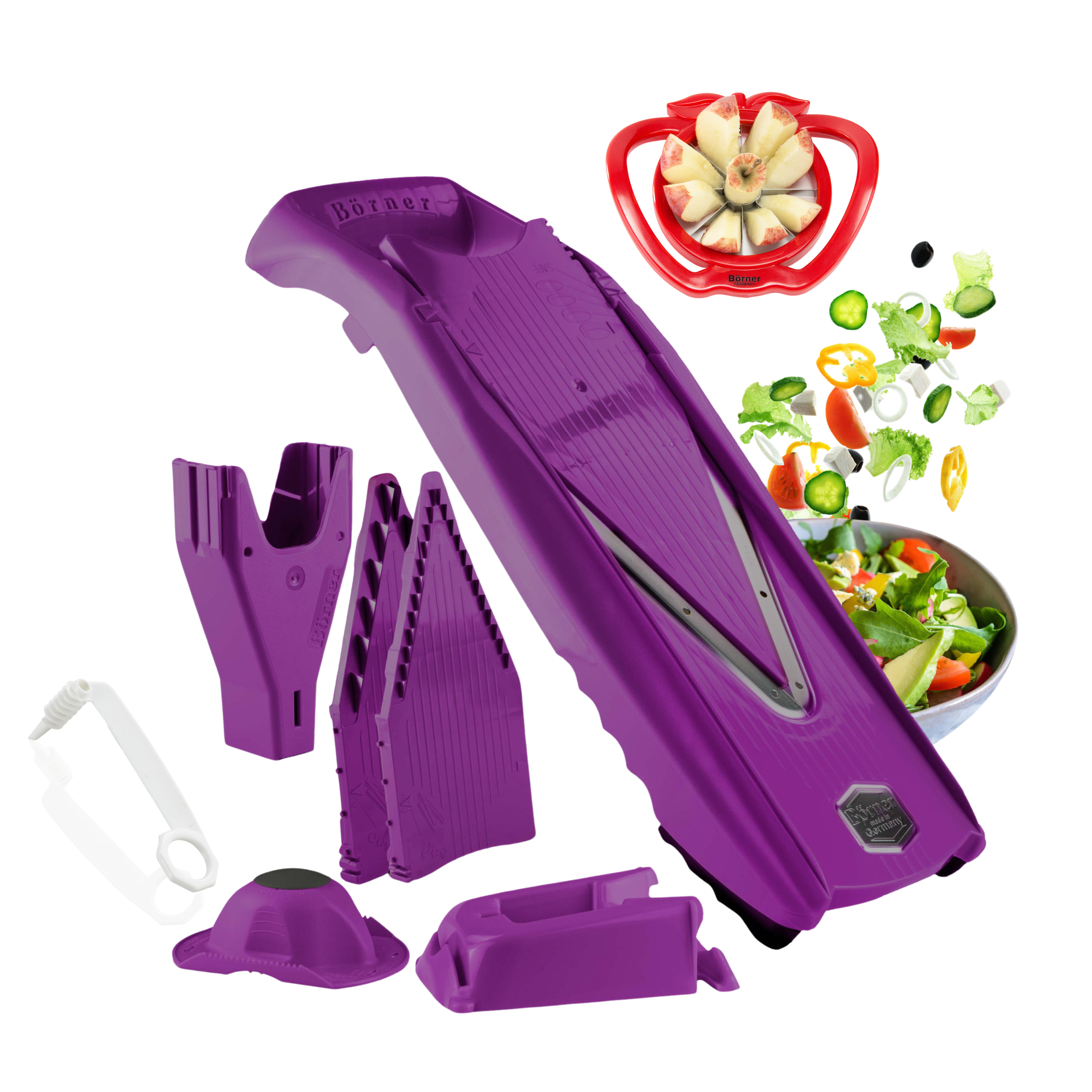 Promos d'automne Set Professionnel mandoline V5 PowerLine Börner + spiraliseur + coupe pomme